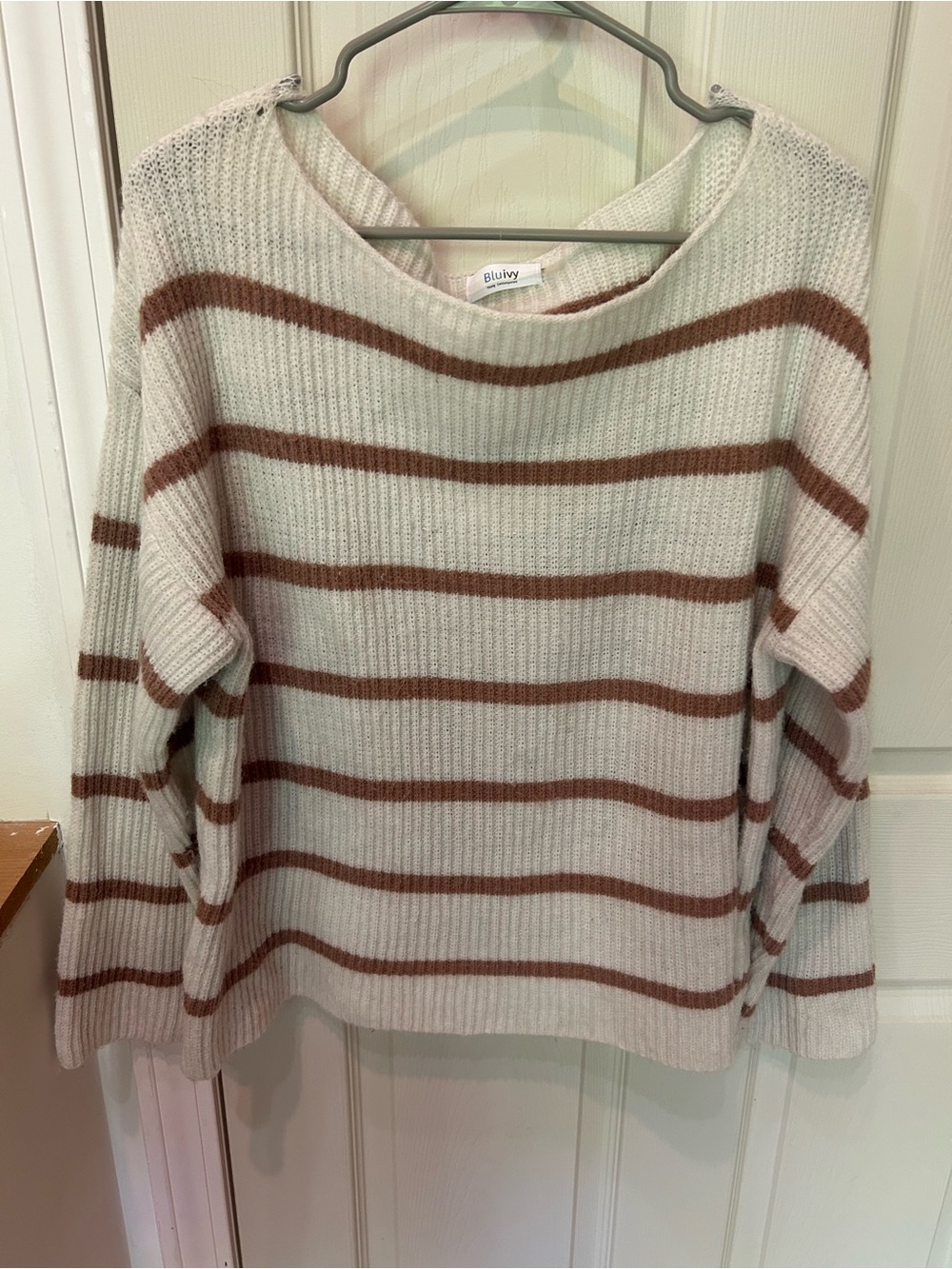 Bluivy Cream and Brown Striped Knit Sweater